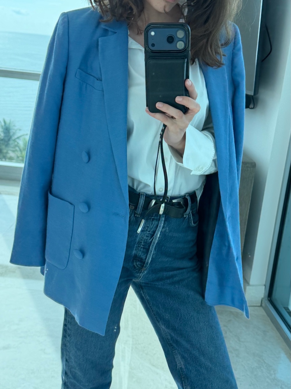 Sezane Double-Breasted Blue Blazer